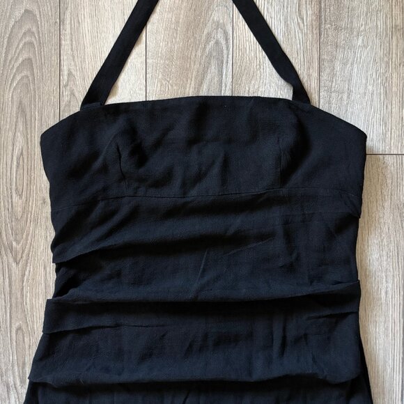 VICI Ruched Black Linen-Like Halter Maxi Dress Womens Large Formal Wedding Guest - Picture 5 of 16